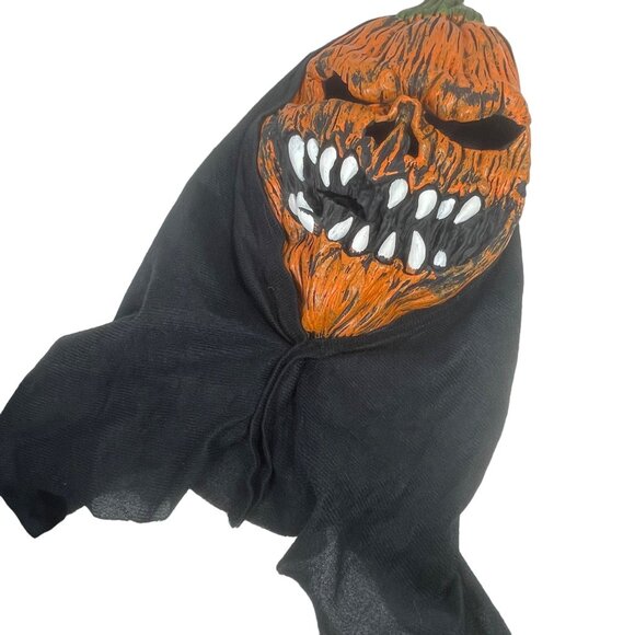 Halloween Pumpkin Skull Mask With Hood Adult Size Black Orange - Picture 8 of 8